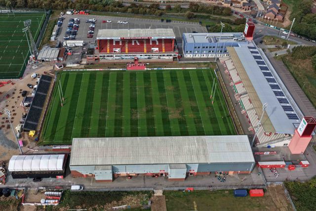 An general aerial view of the Sewell Group Craven Park during the Betfred Super League Round 25 match Hull KR vs Hull FC at Sewell Group Craven Park, Kingston upon Hull, United Kingdom, 7th September 2025

(Photo by Mark Cosgrove/News Images)