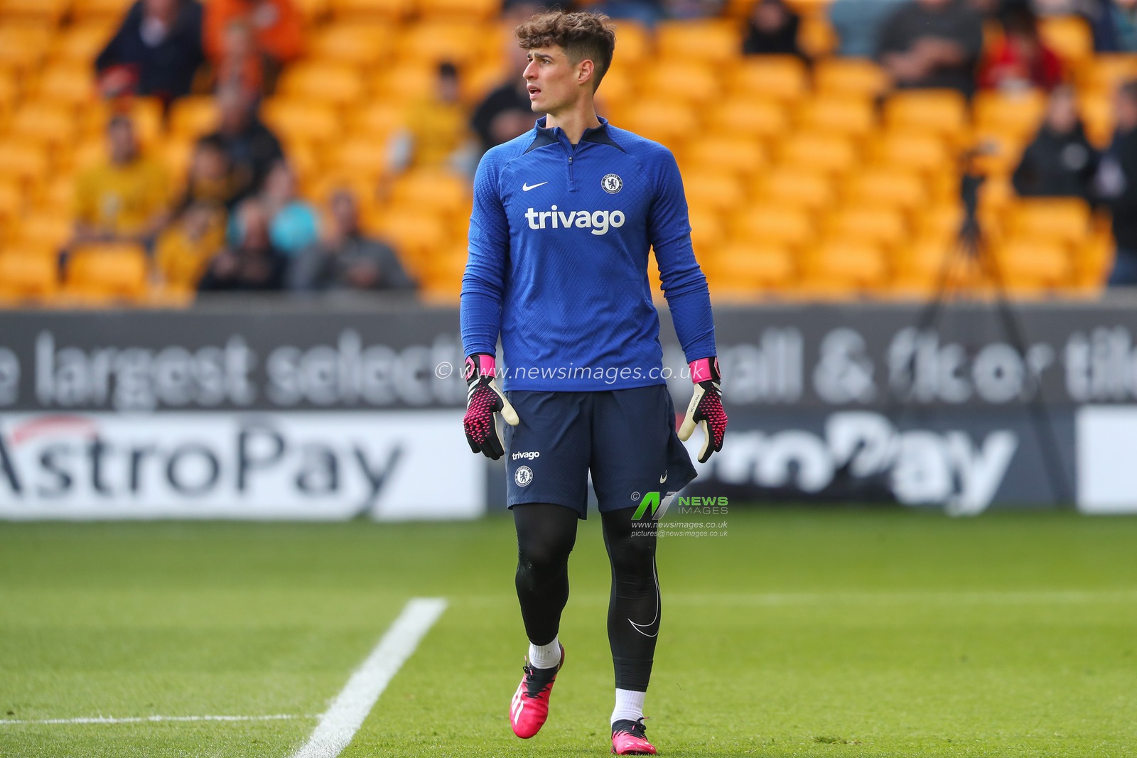 Kepa Arrizabalaga #1Â of Chelsea during the pre-game warm up ahead of the Premier League match Wolverhampton Wanderers vs Chelsea at Molineux, Wolverhampton, United Kingdom, 8th April 2023

(Photo by Gareth Evans/News Images)