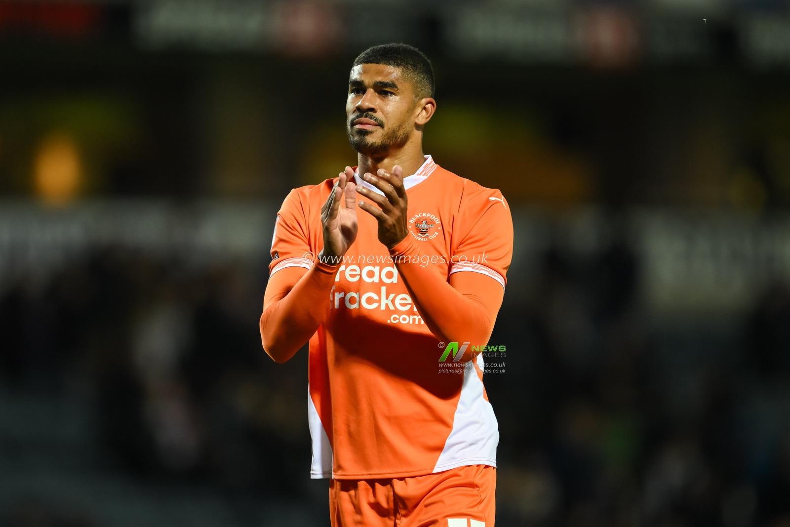 Ashley Fletcher of Blackpool applauds the fans at the end of the Carabao Cup match Blackburn Rovers vs Blackpool at Ewood Park, Blackburn, United Kingdom, 27th August 2024

(Photo by Craig Thomas/News Images)