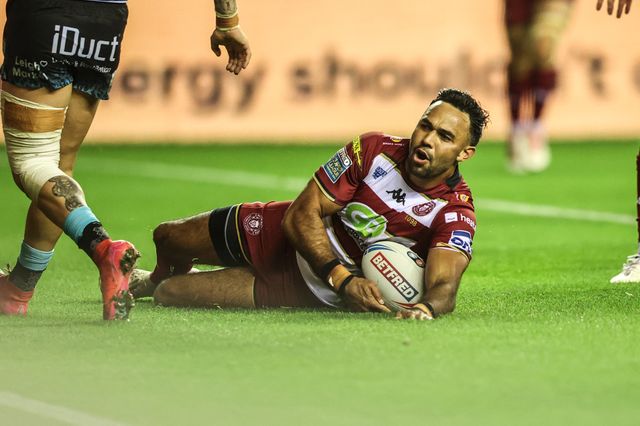 Bevan French of Wigan Warriors goes over for a try during the Betfred Super League Semi Final 1 match Wigan Warriors vs Leigh Leopards at The Brick Community Stadium, Wigan, United Kingdom, 3rd October 2025

(Photo by Alfie Cosgrove/News Images)