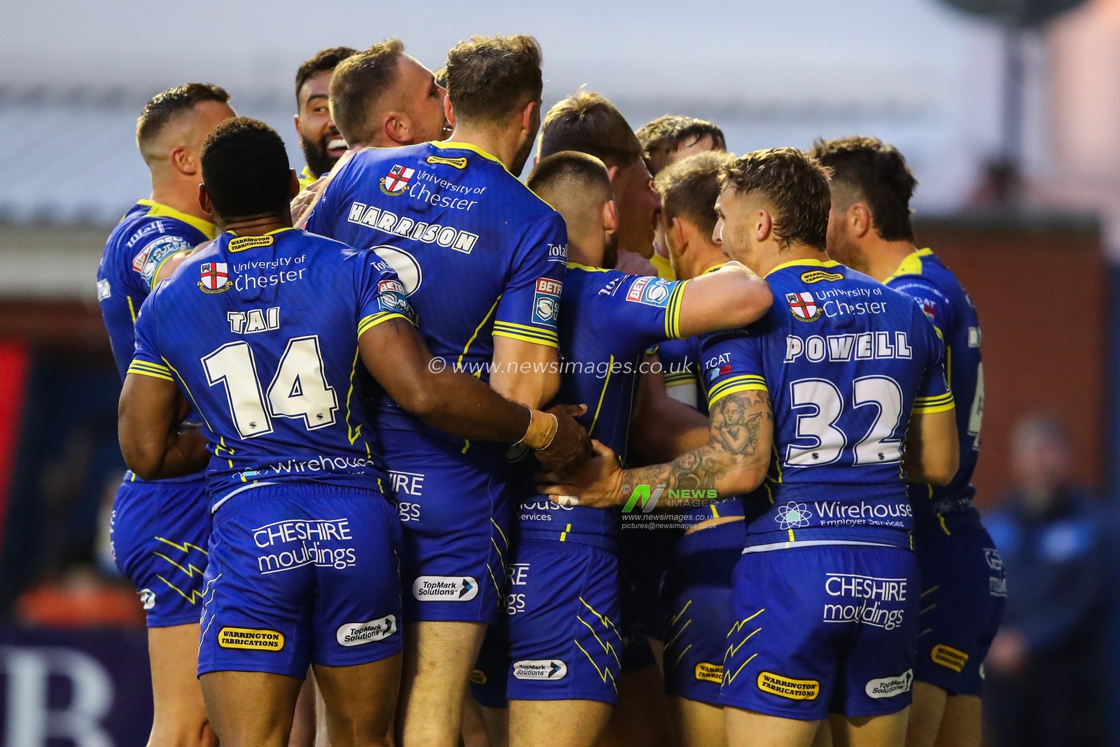 Matt Dufty of Warrington Wolves celebrates his try to make it 34-0 during the Betfred Super League Round 16 match Warrington Wolves vs Huddersfield Giants at Halliwell Jones Stadium, Warrington, United Kingdom, 5th July 2024

(Photo by Gareth Evans/News Images)