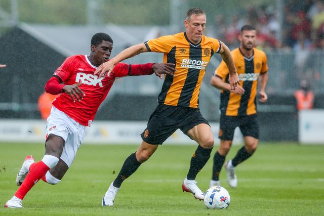Micah Mbick of Charlton Athletic battles for the ball with Michael Morrison of Cambridge United during the Pre-season friendly match Cambridge United vs Charlton Athletic at Abbey Stadium, Cambridge, United Kingdom, 26th July 2025

(Photo by Izzy Poles/News Images)