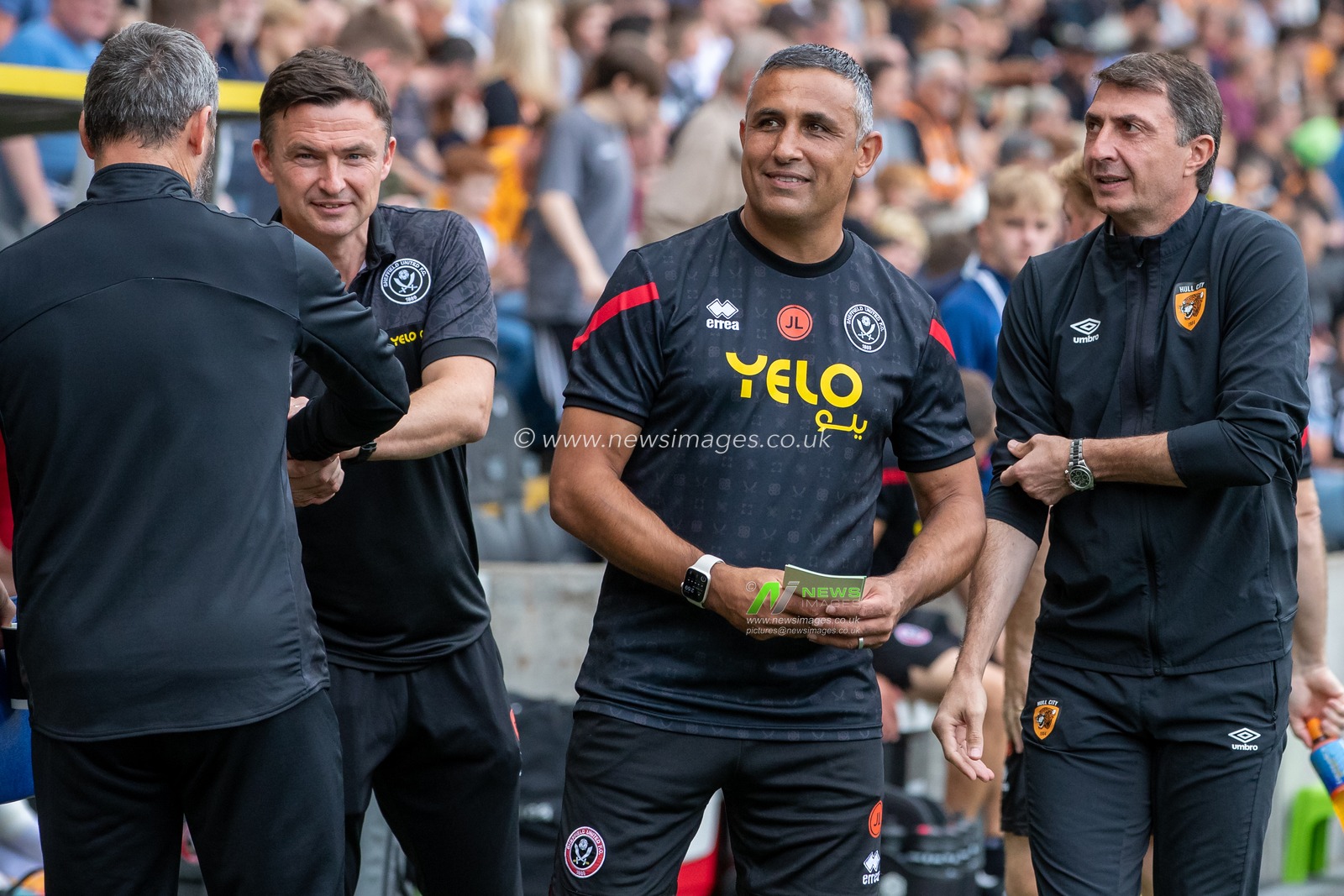 Both sets of coaching staff meet before the Sky Bet Championship match Hull City vs Sheffield United at MKM Stadium, Hull, United Kingdom, 4th September 2022

(Photo by James Heaton/News Images)