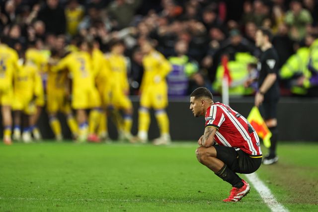 Vinicius Souza of Sheffield United is dejected after Leeds United score a goal to make the score 1-3 during the Sky Bet Championship match Sheffield United vs Leeds United at Bramall Lane, Sheffield, United Kingdom, 24th February 2025

(Photo by Mark Cosgrove/News Images)
