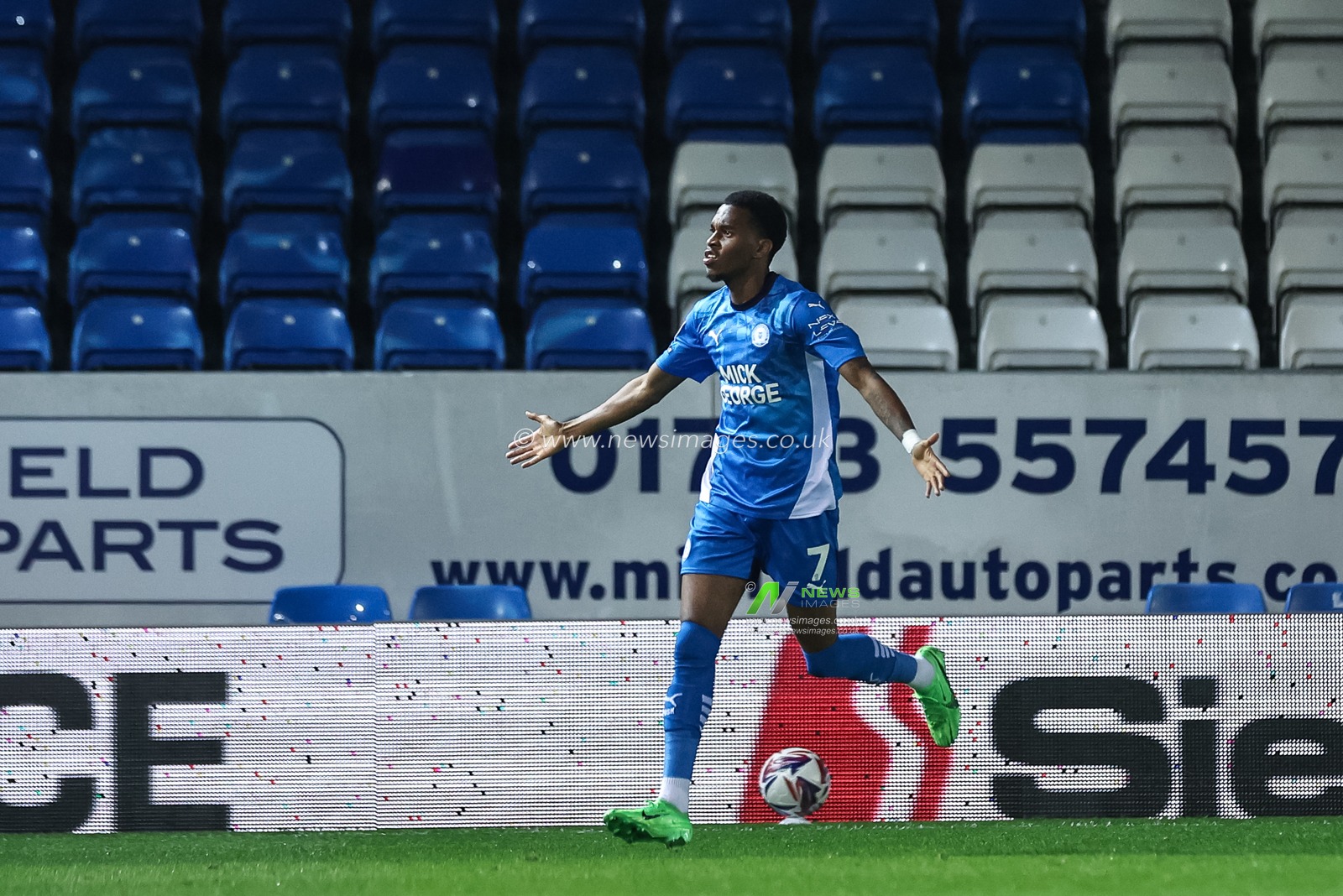 Malik Mothersille of Peterborough United celebrates his goal to make it 1-0 during the Sky Bet League 1 match Peterborough United vs Blackpool at Weston Homes Stadium, Peterborough, United Kingdom, 22nd October 2024

(Photo by Mark Cosgrove/News Images)