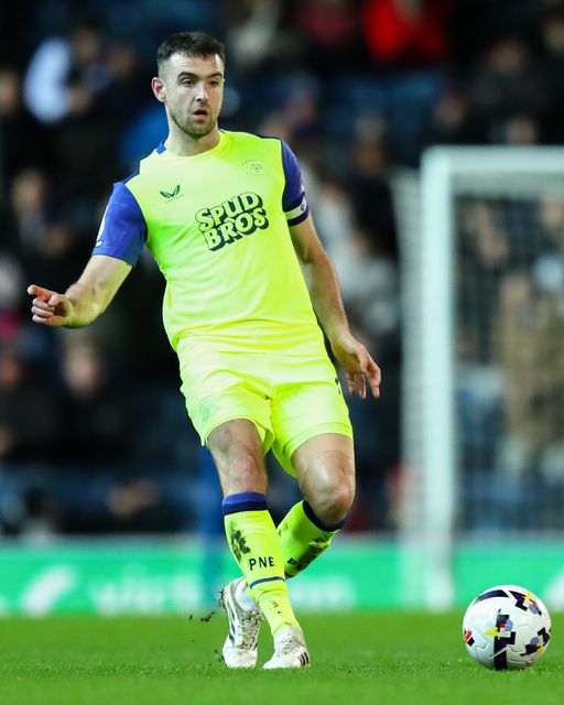 Ben Whiteman of Preston North End passes the ball forward during the Sky Bet Championship match Blackburn Rovers vs Preston North End at Ewood Park, Blackburn, United Kingdom on 20 February 2026

(Photo by Jorge Horsted/News Images)