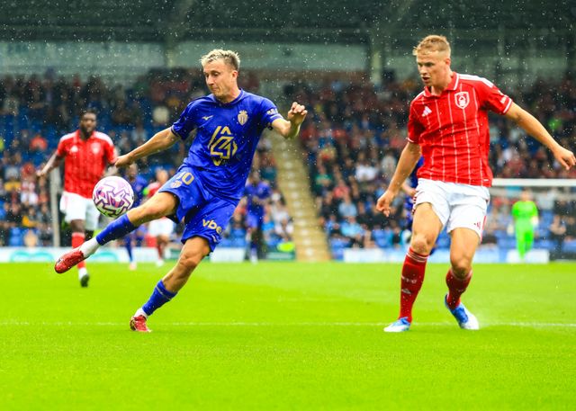 Aleksandr Golovin of Monaco attempts volley during the Pre-season friendly match Nottingham Forest vs Monaco at SMH Group Stadiumact Stadium, Chesterfield, United Kingdom, 19th July 2025

(Photo by Richard Bierton/News Images)