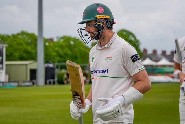 Stephen Eskinazi walks off at lunch after scoring his 100 during the County Championship Division One day 3 Leicestershire vs Nottinghamshire at Grace Road, Leicester, United Kingdom on 03 May 2026

(Photo by Maynard Manyowa/News Images)