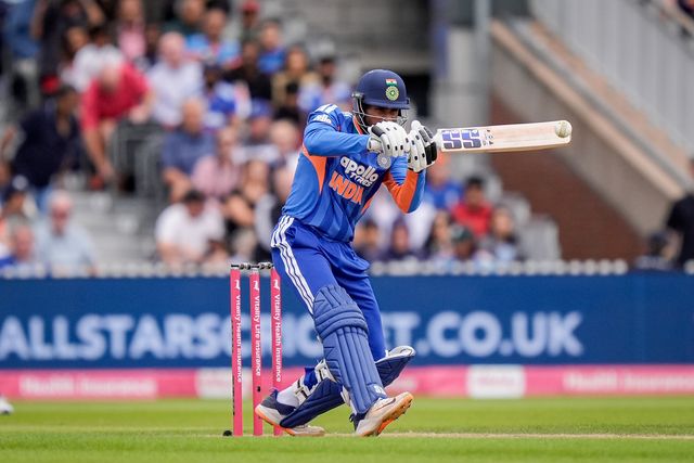 Tilak Varma of India pulls the ball during the Second Vitality T20 International match England vs India at Old Trafford, Manchester, United Kingdom on 04 July 2026

(Photo by Maynard Manyowa/News Images)