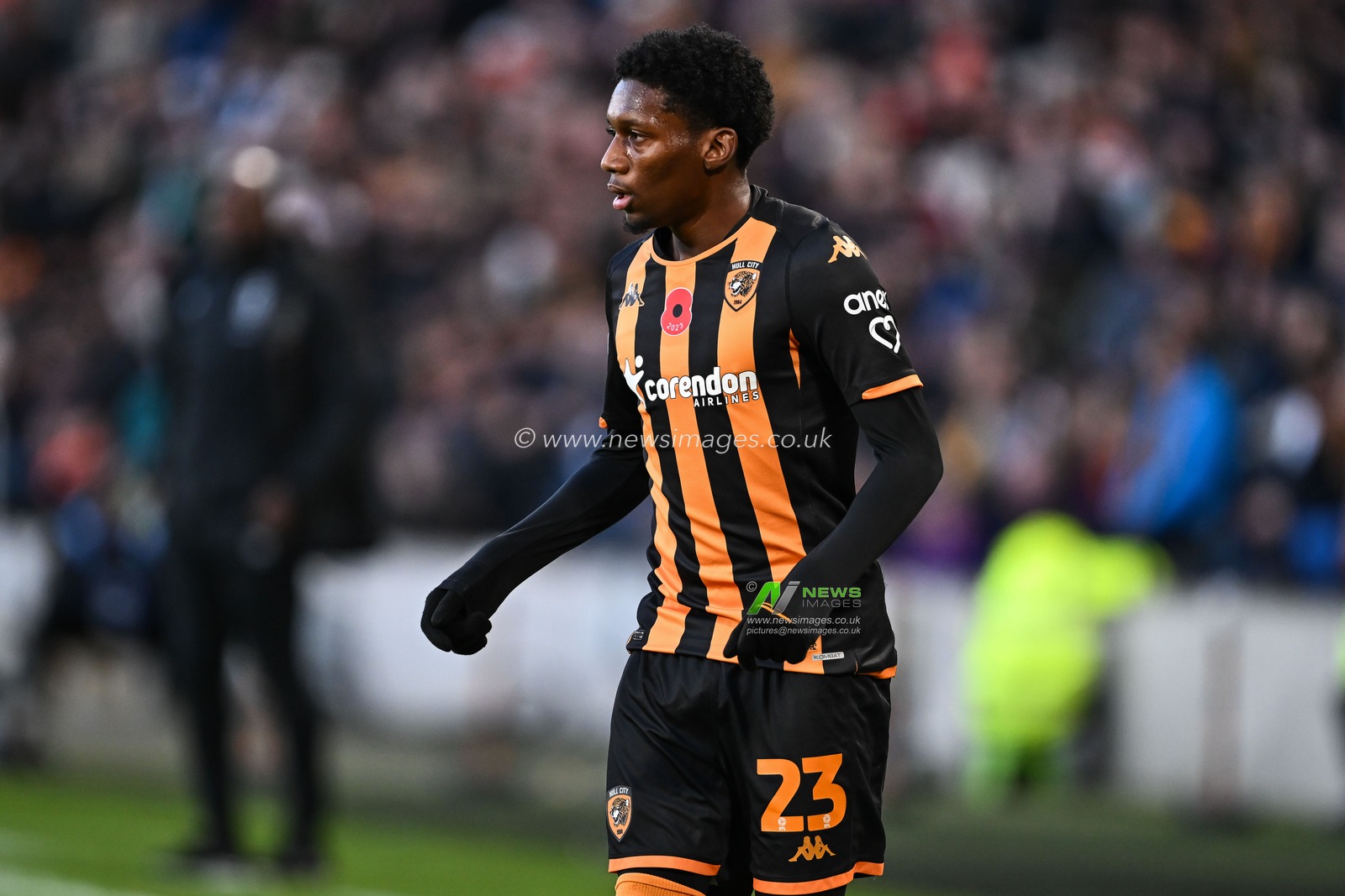 Jaden Philogene-Bidace #23 of Hull City during the Sky Bet Championship match Hull City vs Huddersfield Town at MKM Stadium, Hull, United Kingdom, 11th November 2023

(Photo by Craig Thomas/News Images)
