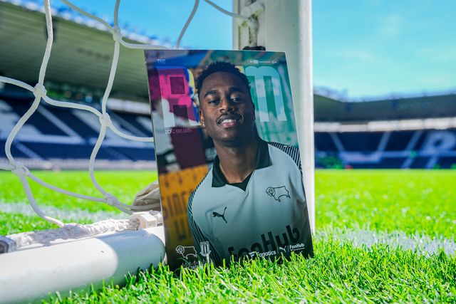 Jaydon Banel of Derby County in the match day program during the Sky Bet Championship match Derby County vs Stoke City at Pride Park Stadium, Derby, United Kingdom on 06 April 2026

(Photo by Maynard Manyowa/News Images)
