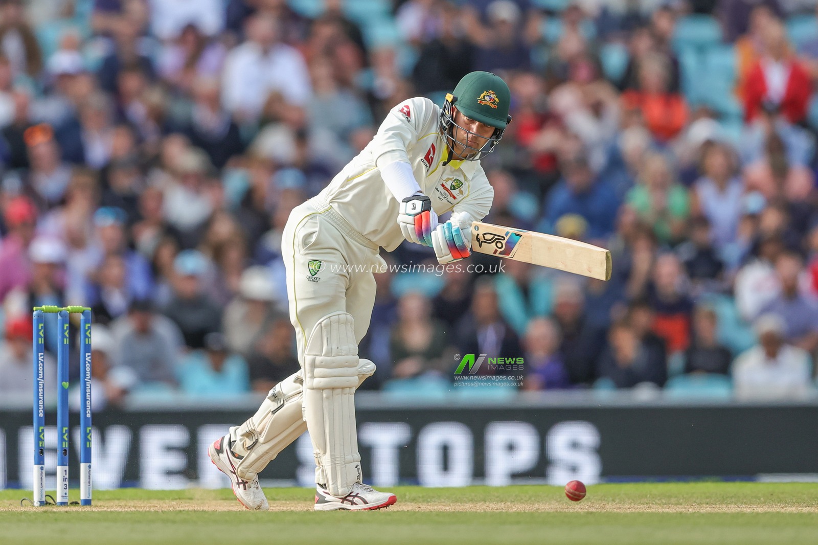 Alex Carey of Australia drives the ball down the wicket during the LV= Insurance Ashes Fifth Test Series Day Five England v Australia at The Kia Oval, London, United Kingdom, 31st July 2023

(Photo by Mark Cosgrove/News Images)