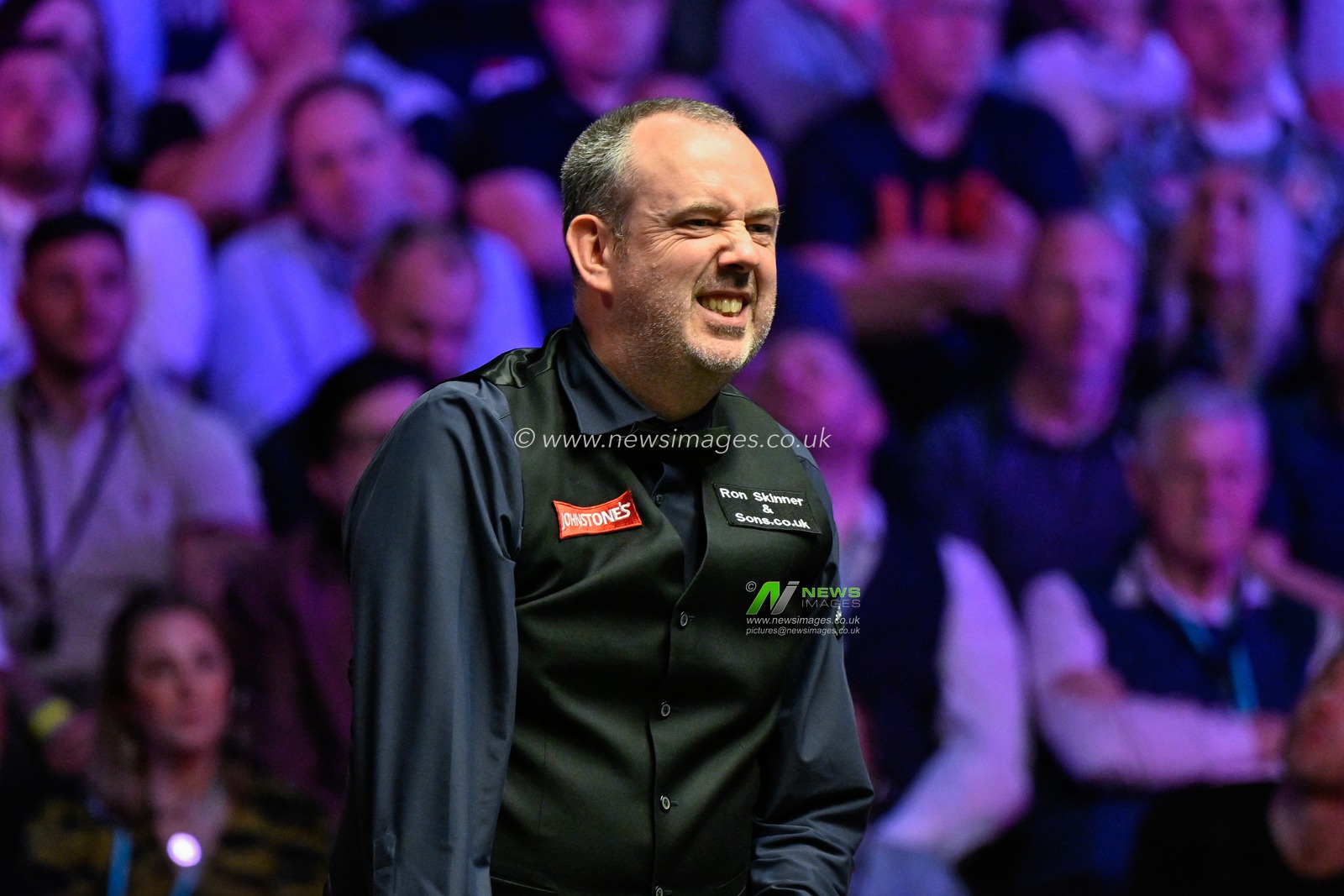 Mark Williams reacts, during the Johnstoneâ€™s Paint Tour Championship Final at Manchester Central, Manchester, United Kingdom, 7th April 2024

(Photo by Cody Froggatt/News Images)