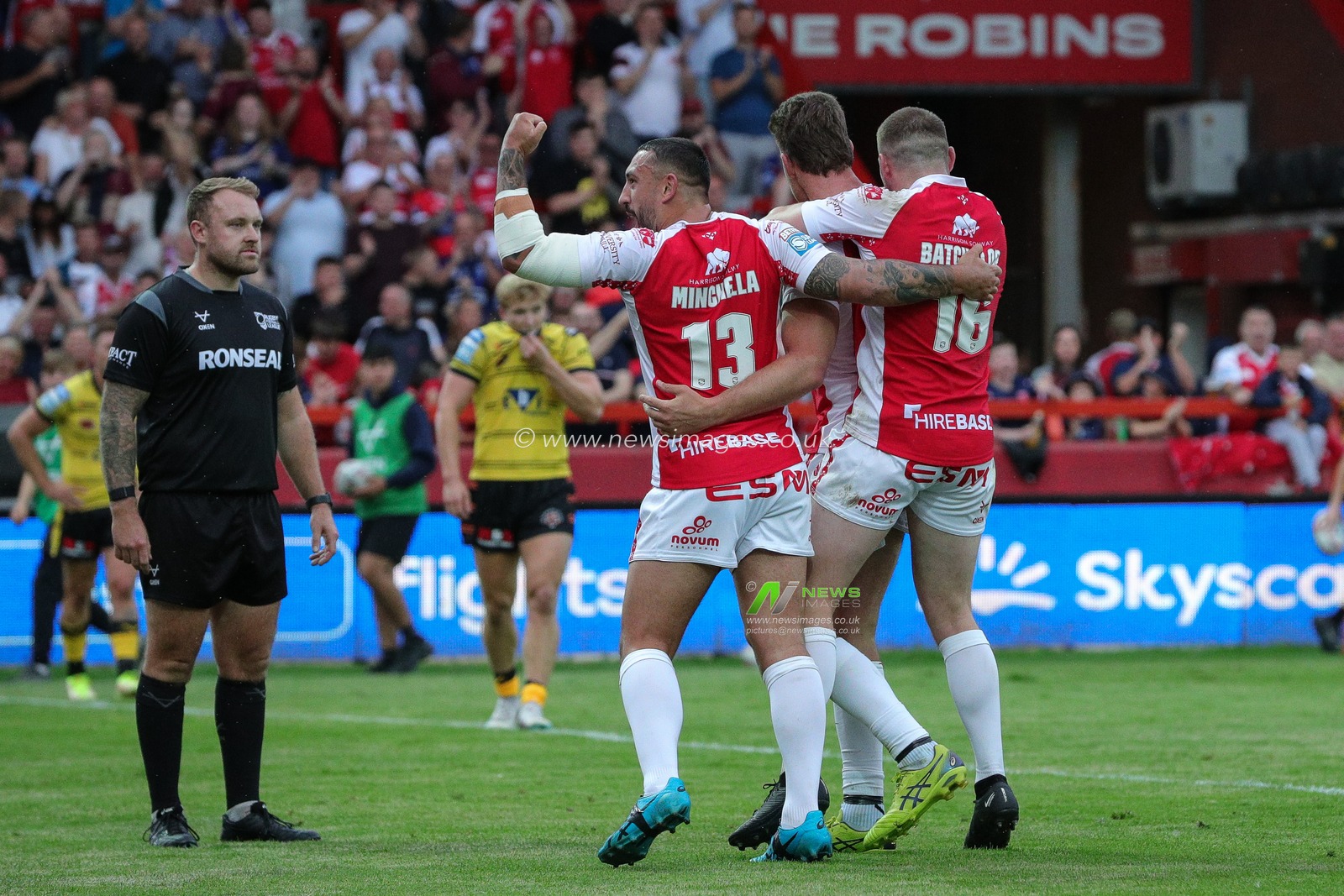 Rhys Kennedy #15 of Hull KR celebrates his try and makes the score 8-0 in the first half of the Betfred Super League Round 20 match Hull KR vs Castleford Tigers at Sewell Group Craven Park, Kingston upon Hull, United Kingdom, 28th July 2023

(Photo by James Heaton/News Images)