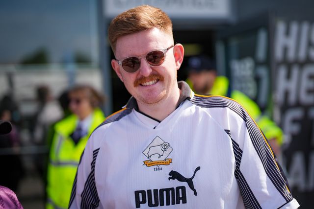 Fans interact outside the stadium prior to kick off during the Sky Bet Championship match Derby County vs Sheffield United at Pride Park Stadium, Derby, United Kingdom on 02 May 2026

(Photo by Maynard Manyowa/News Images)