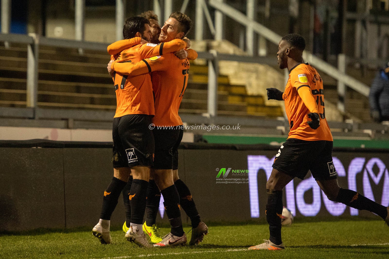 Oxford Utd players celebrate their opening goal to make it 1-0 against Bristol Rovers