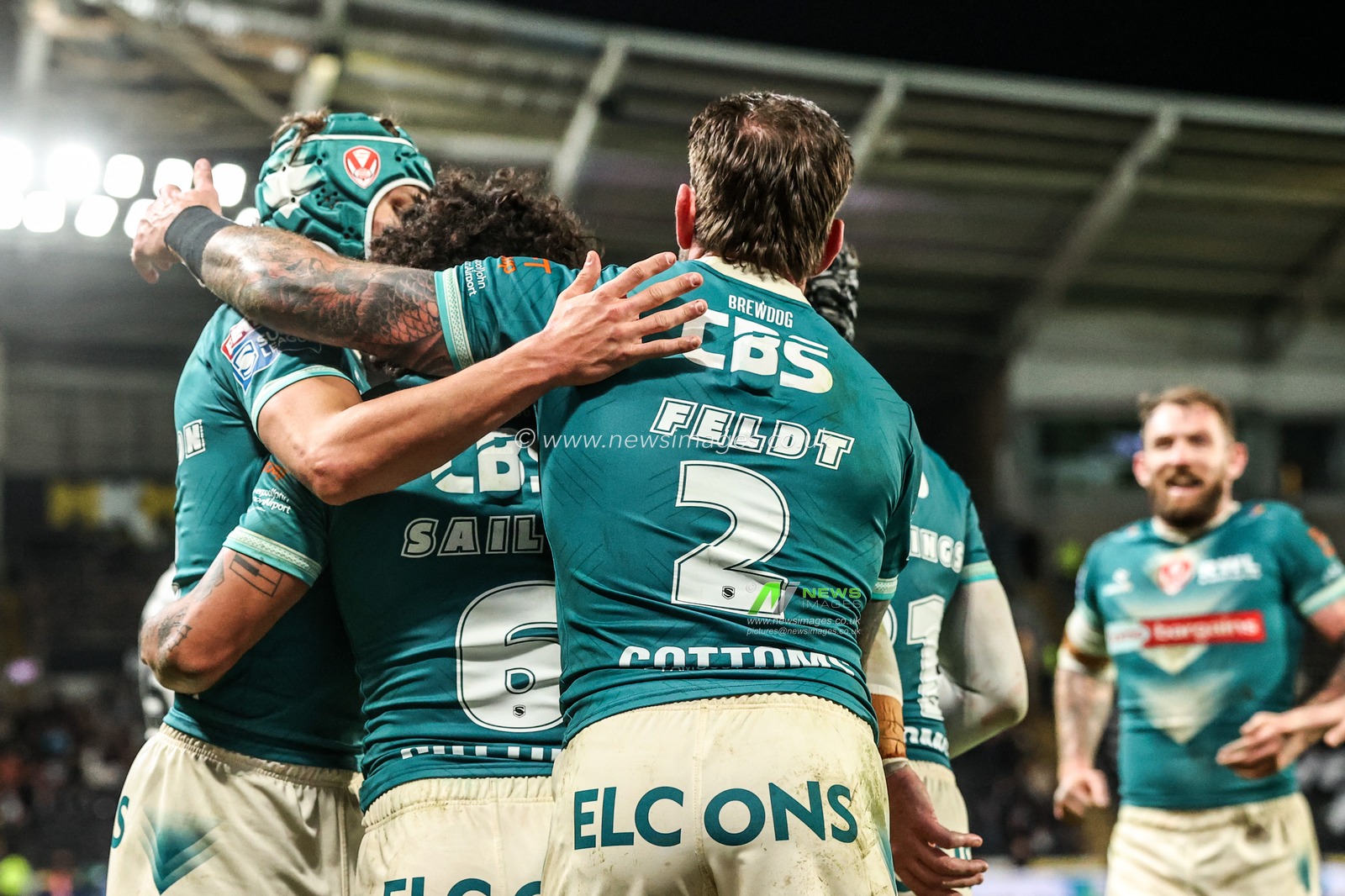 Kyle Feldt of St Helens celebrates his try during the Betfred Super League round 8 match Hull FC vs St Helens at MKM Stadium, Hull, United Kingdom on 16 April 2026

(Photo by Alfie Cosgrove/News Images)