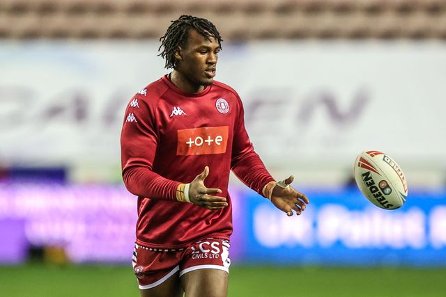 Junior Nsemba of Wigan Warriors in the pre-game warm up during the Betfred Super League round 5 match Wigan Warriors vs York Knights at The Brick Community Stadium, Wigan, United Kingdom on 19 March 2026

(Photo by Alfie Cosgrove/News Images)