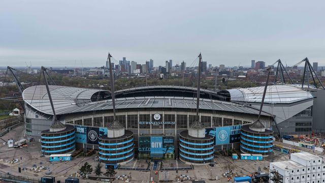 An aerial view of The Etihad Stadium and the city of Manchester high rise buildings in the background during the Emirates FA Cup Quarter-Final match Manchester City vs Liverpool at Etihad Stadium, Manchester, United Kingdom on 04 April 2026

(Photo by Mark Cosgrove/News Images)