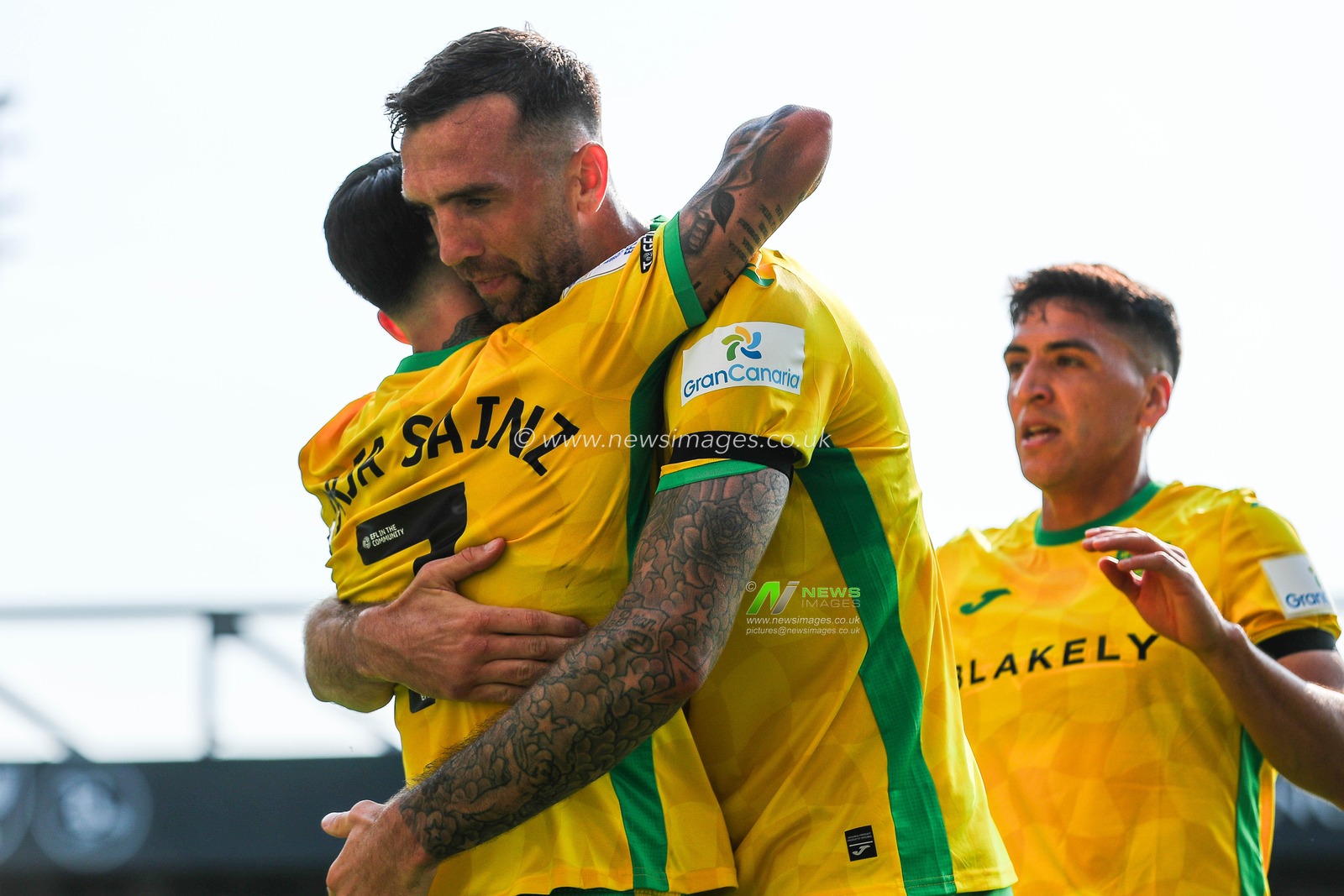 Borja Sainz and Shane Duffy of Norwich City celebrates after the team's second goal during the Sky Bet Championship match Norwich City vs Blackburn Rovers at Carrow Road, Norwich, United Kingdom, 17th August 2024

(Photo by Izzy Poles/News Images)