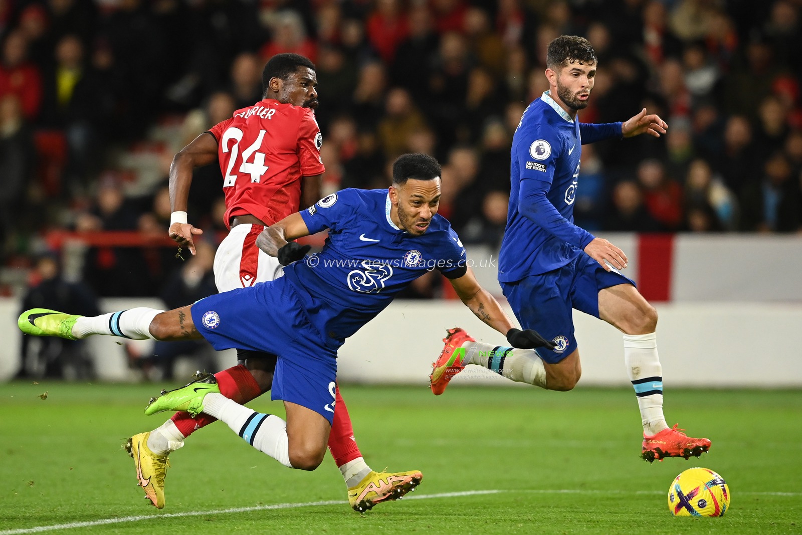 Pierre-Emerick Aubameyang #9 of Chelsea heads towards goal and misses during the Premier League match Nottingham Forest vs Chelsea at City Ground, Nottingham, United Kingdom, 1st January 2023

(Photo by Craig Thomas/News Images)