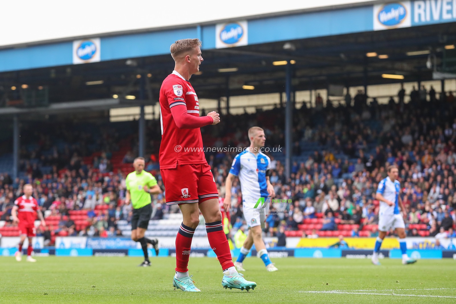 Marcus Forss #21 of Middlesbrough watches his shot at goal go in to make the score 2-1 during the Sky Bet Championship match Blackburn Rovers vs Middlesbrough at Ewood Park, Blackburn, United Kingdom, 16th September 2023

(Photo by Gareth Evans/News Images)