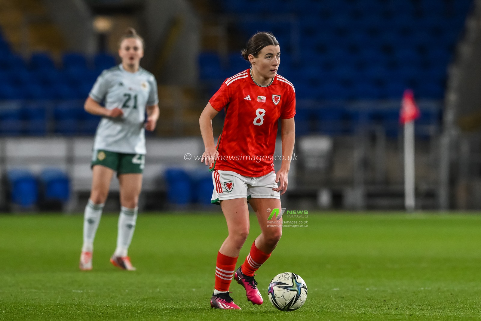 Angharad James of Wales makes a break with the ball during the Women's International Friendly match Wales Women vs Northern Ireland women at Cardiff City Stadium, Cardiff, United Kingdom, 6th April 2023

(Photo by Craig Thomas/News Images)