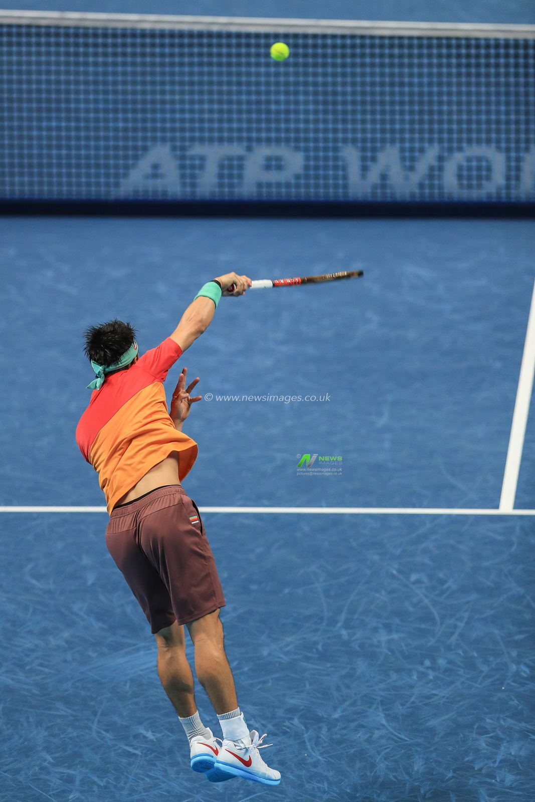 13th November 2018, The O2 , London, England;  The Apt Finals; Kei Nishikori of Japan in action during their match against Kevin Anderson of South African

Credit: Romena Fogliati/News Images