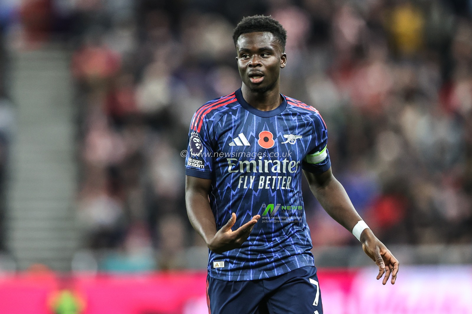 Bukayo Saka of Arsenal during the Premier League match Sunderland vs Arsenal at Stadium Of Light, Sunderland, United Kingdom, 8th November 2025

(Photo by Alfie Cosgrove/News Images)

*** GER AUT SUI OUT ***