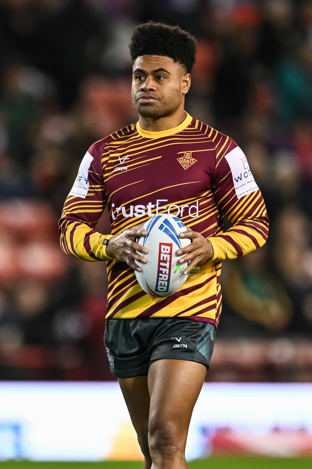Kevin Naiqama of Huddersfield Giants during pre match warm up ahead of the Betfred Super League Round 1 match Leigh Leopards vs Huddersfield Giants at Leigh Sports Village, Leigh, United Kingdom, 16th February 2024

(Photo by Craig Thomas/News Images)