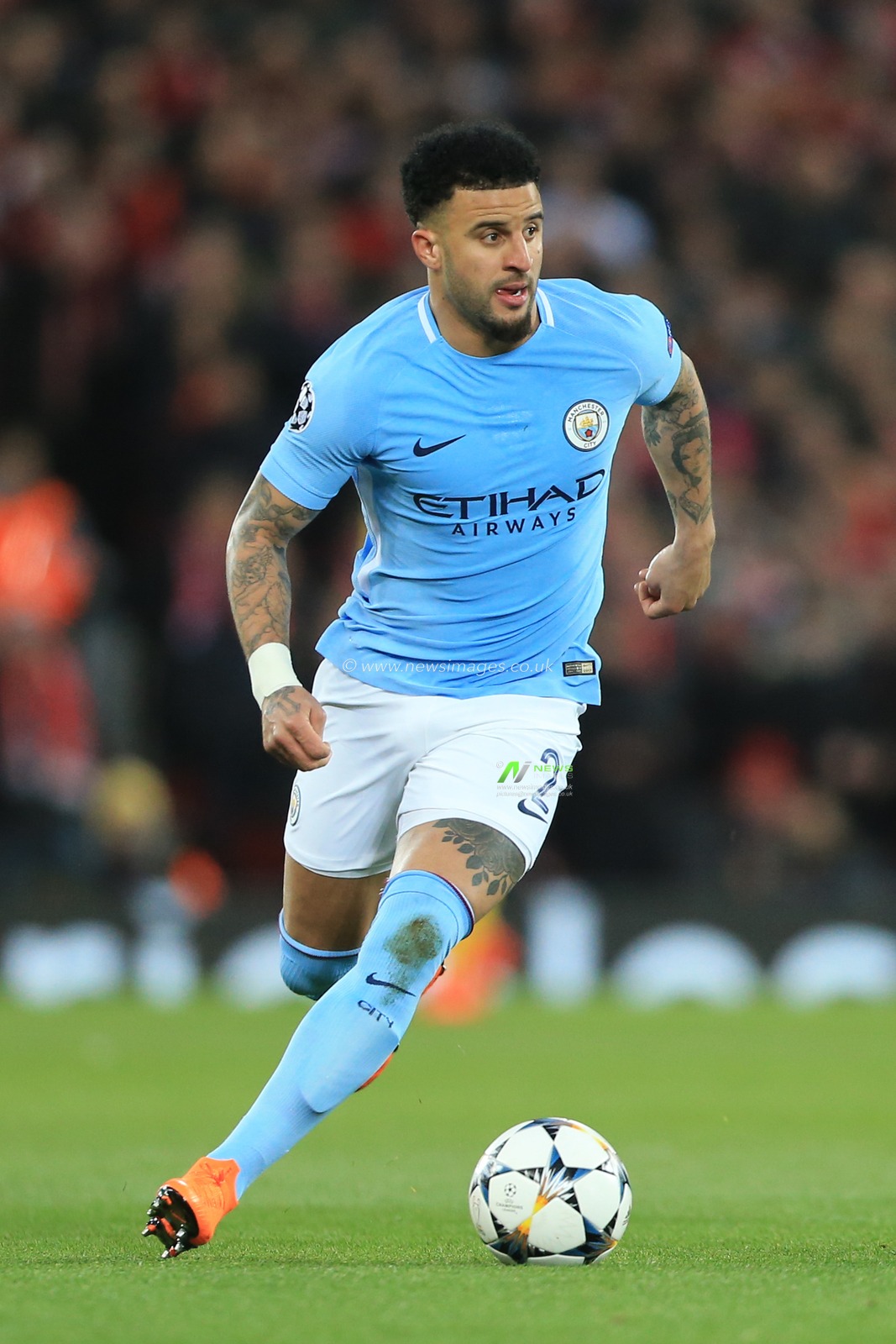4th April 2018 , Anfield, Liverpool, England; Champions League Quarter Final, first leg, Liverpool v Manchester City; Kyle Walker of Manchester City