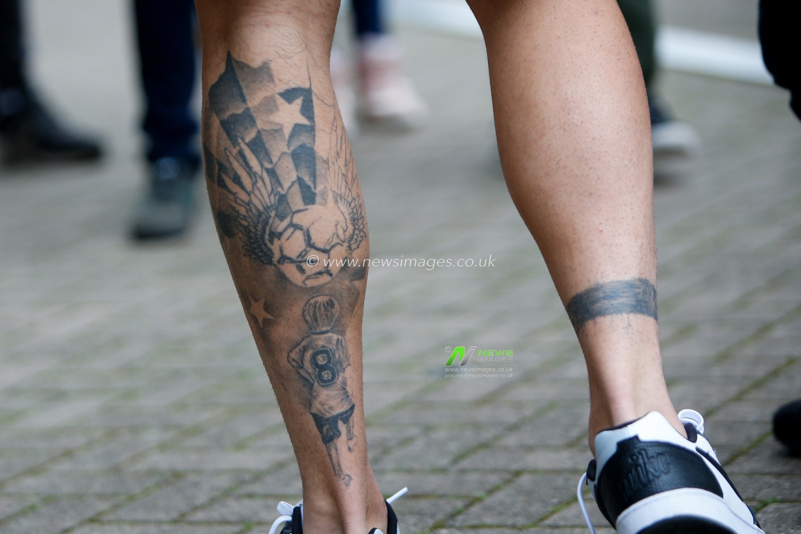 The tattoo on the leg of Ã“scar EstupiÃ±Ã¡n #19 of Hull City during the Sky Bet Championship match Hull City vs Preston North End at MKM Stadium, Hull, United Kingdom, 18th February 2023

(Photo by Ben Early/News Images)