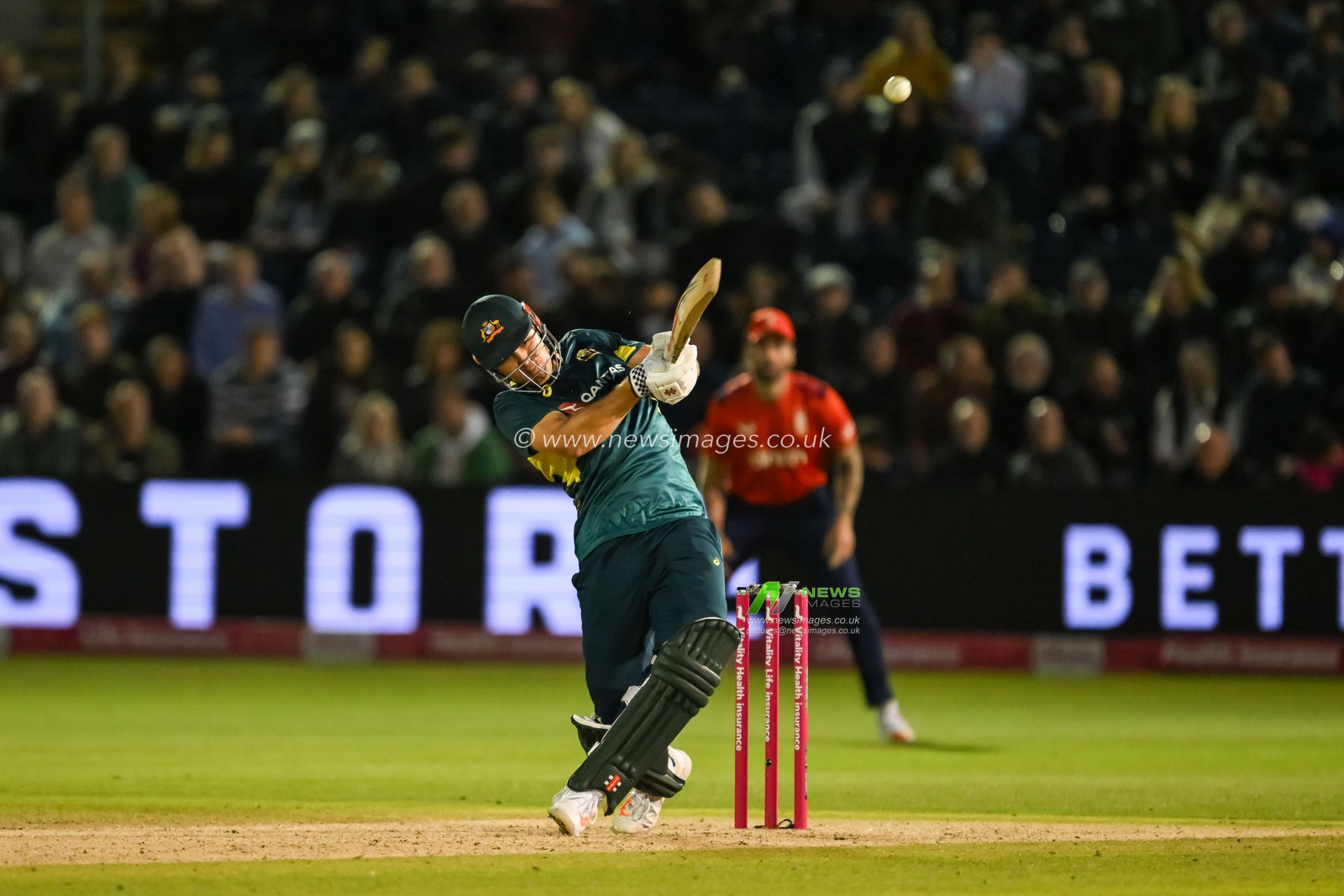 Aaron Hardie of Australia hits a six (6) during the Second Vitality IT20 Series England v Australia at Sophia Gardens Cricket Ground, Cardiff, United Kingdom, 13th September 2024

(Photo by Craig Thomas/News Images)