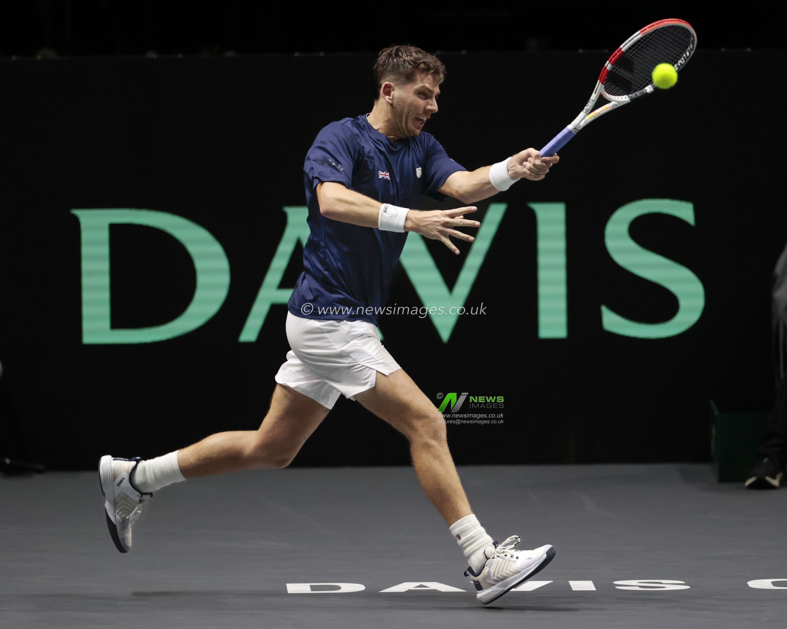 Cameron Norrie (GBR) in action against Ugo Humbert (FRA) during the Davis Cup match Great Britain vs France at Manchester AO Arena, Manchester, United Kingdom, 17th September 2023

(Photo by Conor Molloy/News Images)