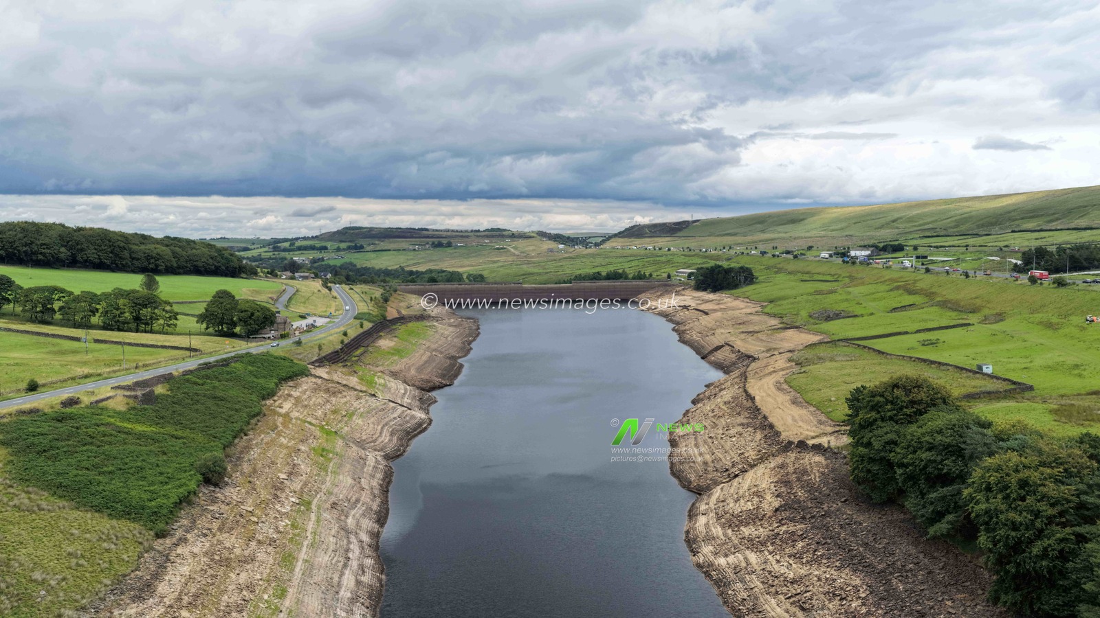 Water levels are extremely low as we move into August and hosepipe bans are still in place with Yorkshire Water at Booth Wood Reservoir, Ripponden, United Kingdom, 1st August 2025

(Photo by Mark Cosgrove/News Images)