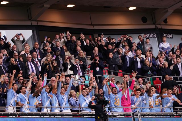 Manchester City lift the Fa cup trophy after 0-1 win during the Emirates FA Cup Final match Chelsea vs Manchester City at Wembley Stadium, London, United Kingdom on 16 May 2026

(Photo by Harvey Murphy/News Images)