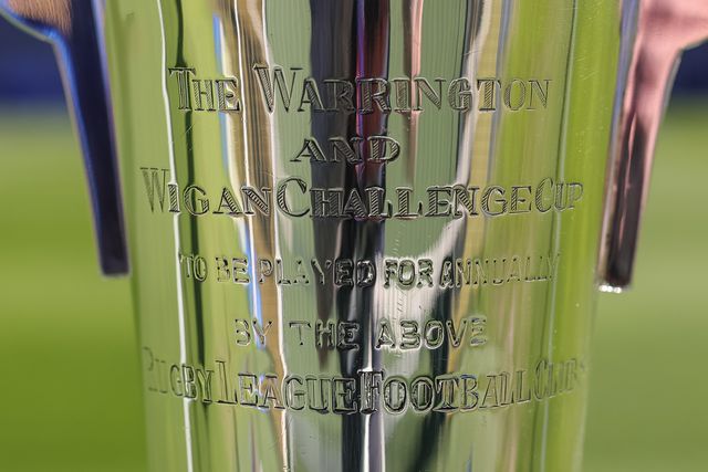 The Warrington and Wigan Challenge Cup trophy during the Betfred Super League round 9 match Warrington Wolves vs Wigan Warriors at The Halliwell Jones Stadium, Warrington, United Kingdom on 24 April 2026

(Photo by Mark Cosgrove/News Images)