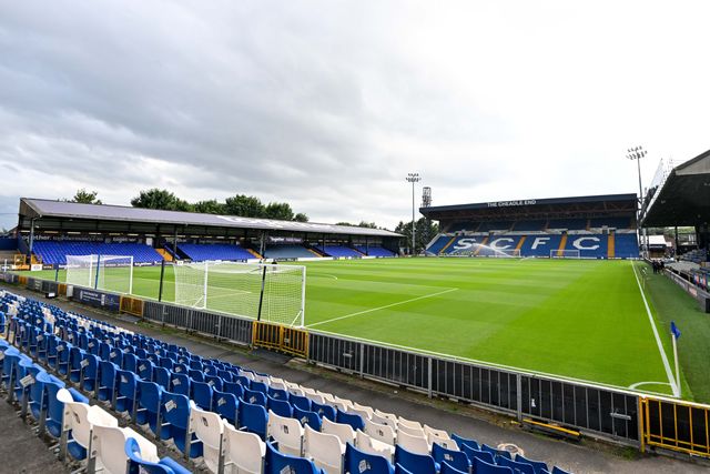 A general view of Edgeley Park Stadium ahead of the Pre-season friendly match Stockport County vs Blackburn Rovers at Edgeley Park Stadium, Stockport, United Kingdom, 2nd August 2024

(Photo by Cody Froggatt/News Images)