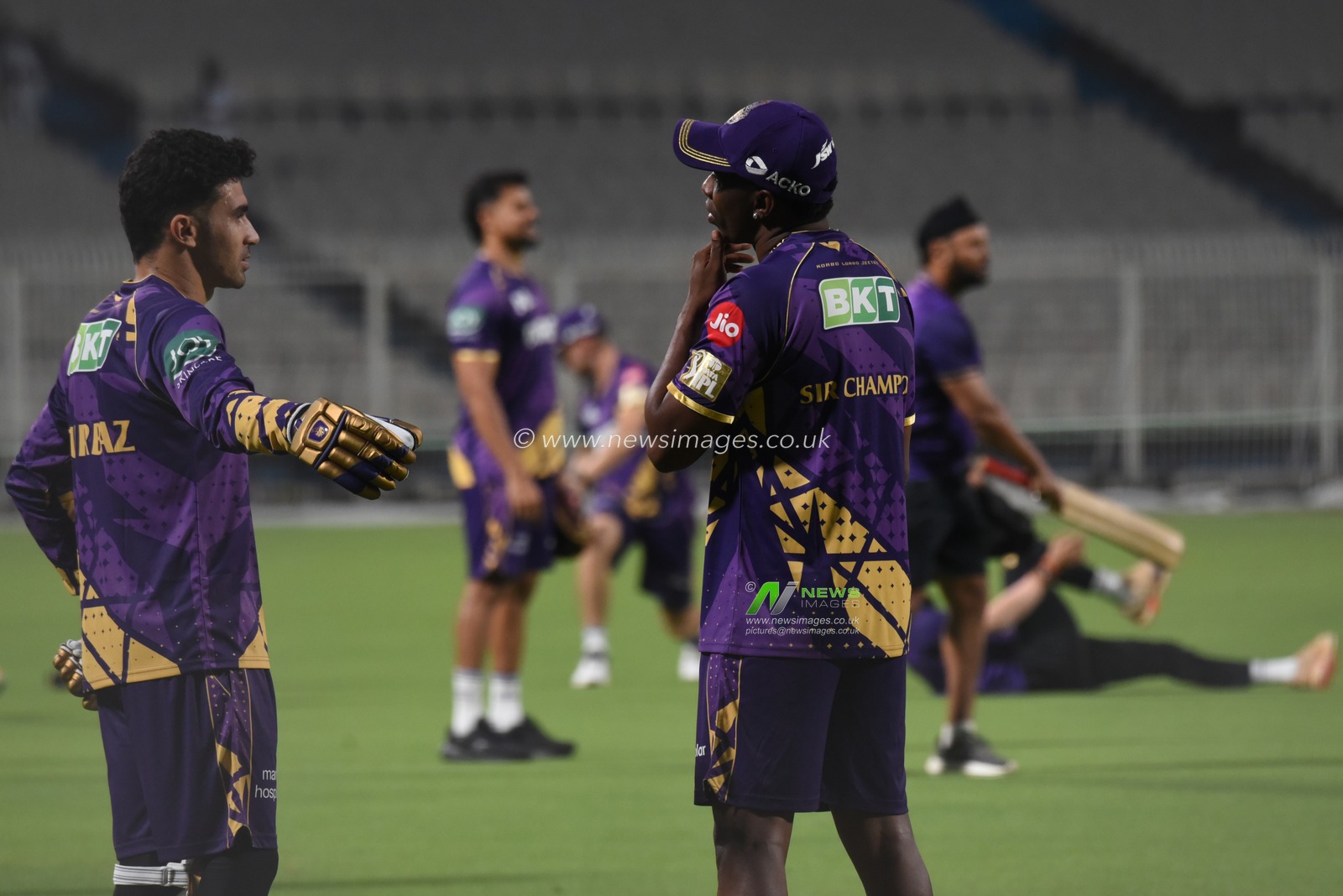 KKR Rahmanullah Gurbaz and Assistant Coach Ottis Gibsonduring a training sessionahead the Indian Premier League (IPL) Twenty20 cricket Match at the Eden Gardens Stadium in Kolkata on March 17,2025,Pictures by Debajyoti Chakraborty.(Photo: Debajyoti Chakraborty/News Images)
