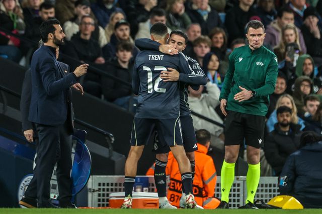 Trent Alexander-Arnold of Real Madrid substituted off for Daniel Carvajal of Real Madrid during the UEFA Champions League last 16 second leg match Manchester City vs Real Madrid at The City of Manchester Stadium, Manchester, United Kingdom on 17 March 2026

(Photo by Mark Cosgrove/News Images)