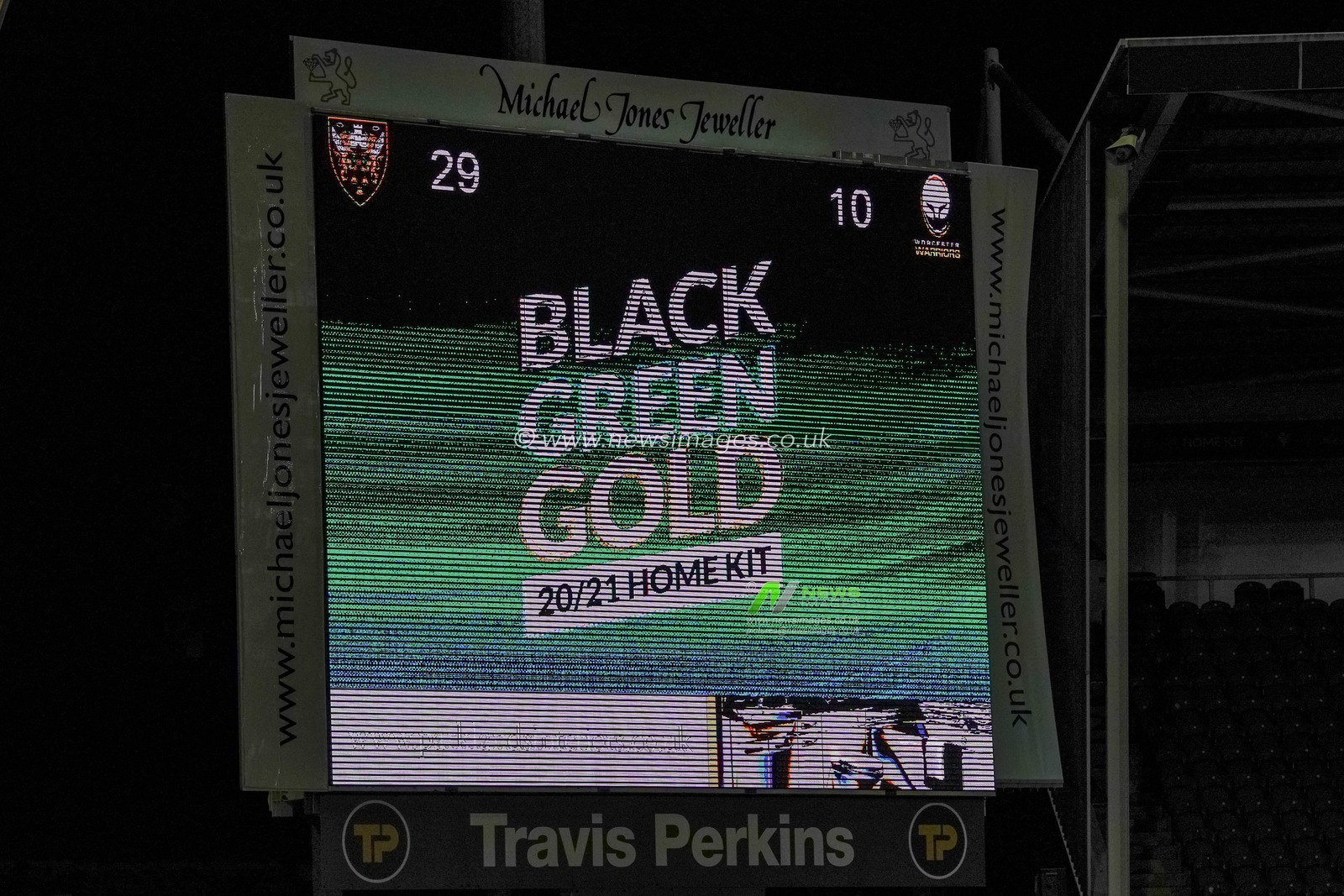 Scoreboard shows that Northants Saints 29 beat Worcester Warriors 10