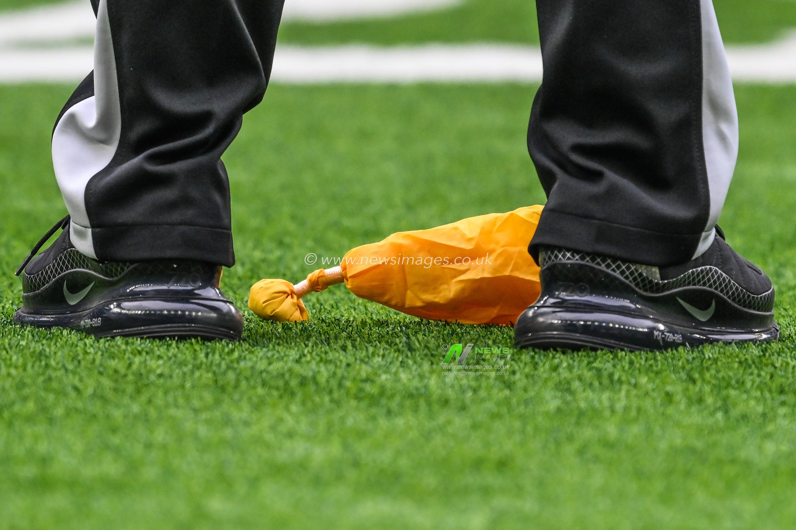 Penalty flag on the field during the Week 6 match Chicago Bears vs Jacksonville Jaguars at Tottenham Hotspur Stadium, London, United Kingdom, 13th October 2024

(Photo by Craig Thomas/News Images)