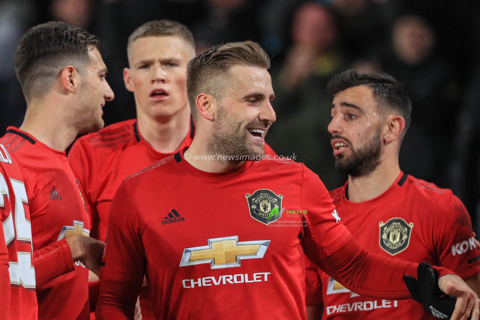 5th March 2020, Pride Park Stadium, Derby, England; Emirates FA Cup 5th Round, Derby County v Manchester United : Luke Shaw (23) of Manchester United celebrates his goal to make it 0-1
