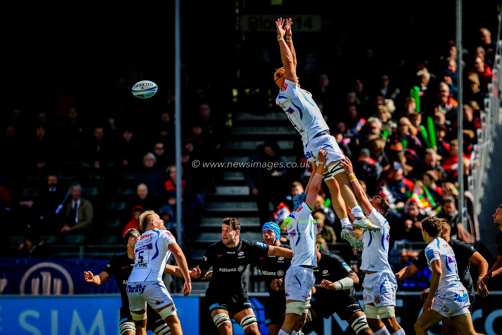 4th May 2019 , Allianz Park , London, England; Gallagher Premiership, Saracens vs Exeter Chiefs ; Ollie Atkins (04) of Exeter is thrusted towards the ball during a line out

Credit: Georgie Kerr/News Images