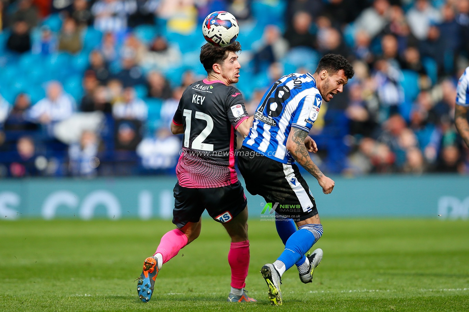 Marvin Johnson #18 of Sheffield Wednesday and Joshua Key #12 of Exeter City during the Sky Bet League 1 match Sheffield Wednesday vs Exeter City at Hillsborough, Sheffield, United Kingdom, 22nd April 2023

(Photo by Ben Early/News Images)