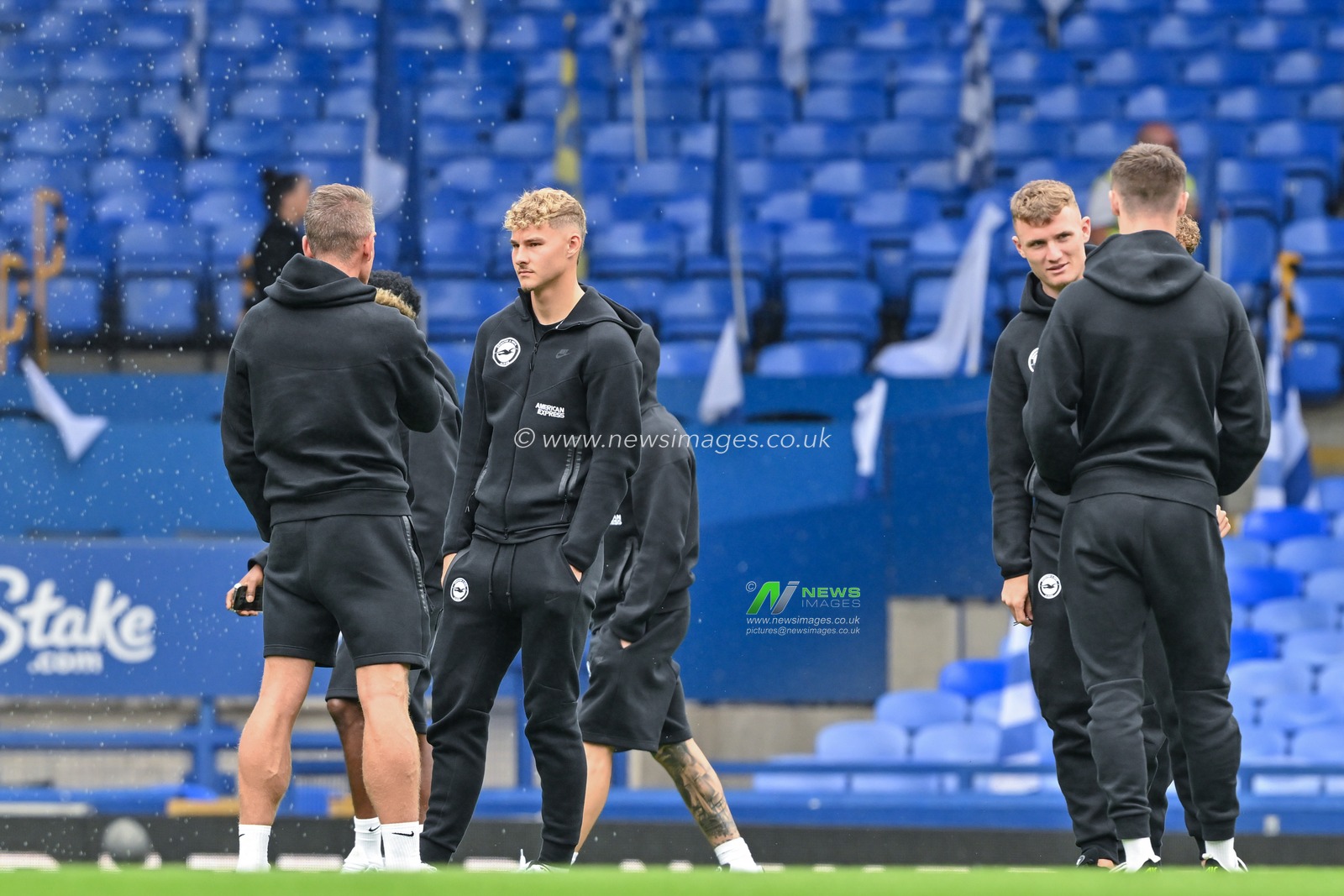 Brighton and Hove Albion players inspect the pitch ahead of the Premier League match Everton vs Brighton and Hove Albion at Goodison Park, Liverpool, United Kingdom, 17th August 2024

(Photo by Cody Froggatt/News Images)