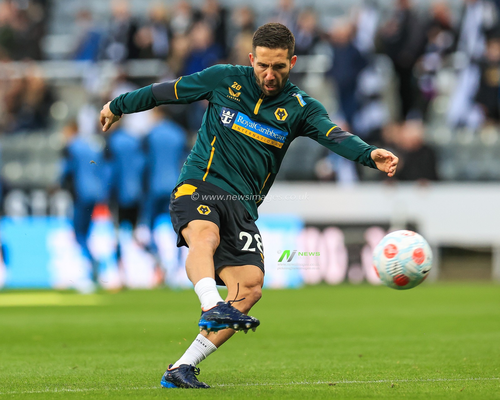 Joao Moutinho #28 of Wolverhampton Wanderers shoots at goal during the pre-game warmup