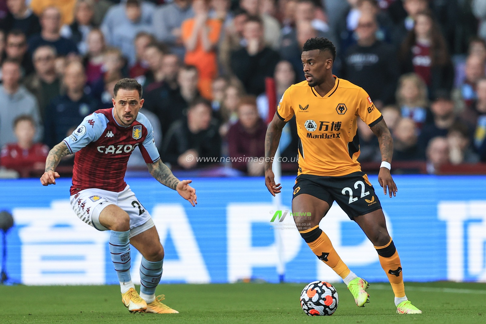 Nelson Semedo #22 of Wolverhampton Wanderers holds the ball