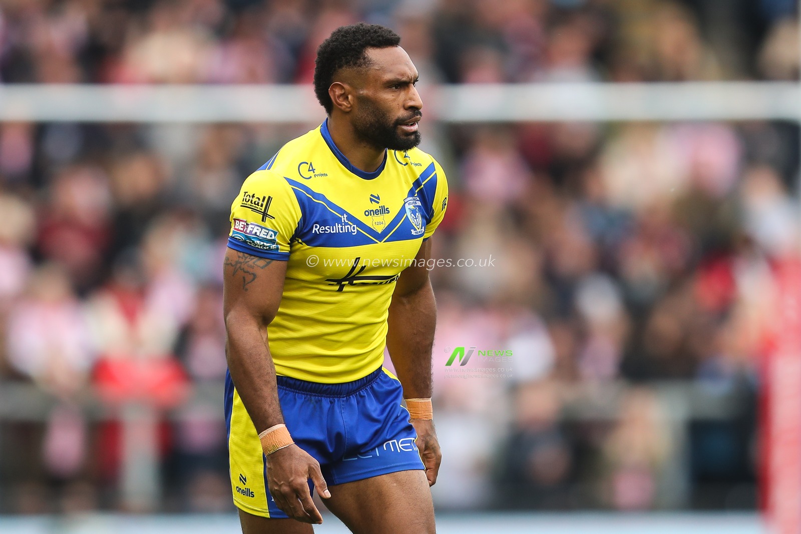 Rodrick Tai of Warrington Wolves during the Betfred Super League Round 8 match Leigh Leopards vs Warrington Wolves at Leigh Sports Village, Leigh, United Kingdom, 19th April 2025

(Photo by Gareth Evans/News Images)