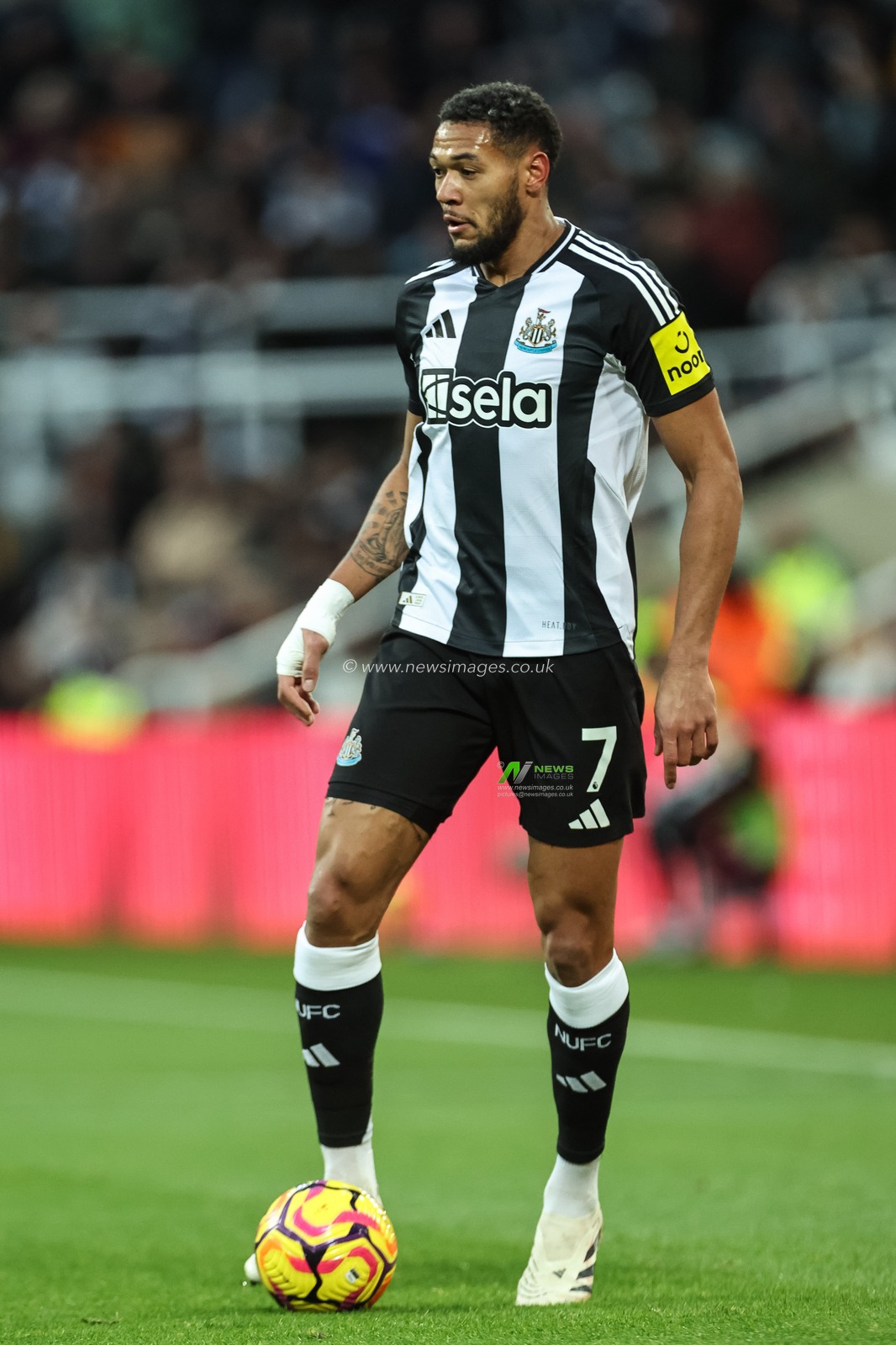 Joelinton of Newcastle United with the ball during the Premier League match Newcastle United vs Leicester City at St. James's Park, Newcastle, United Kingdom, 14th December 2024

(Photo by Mark Cosgrove/News Images)